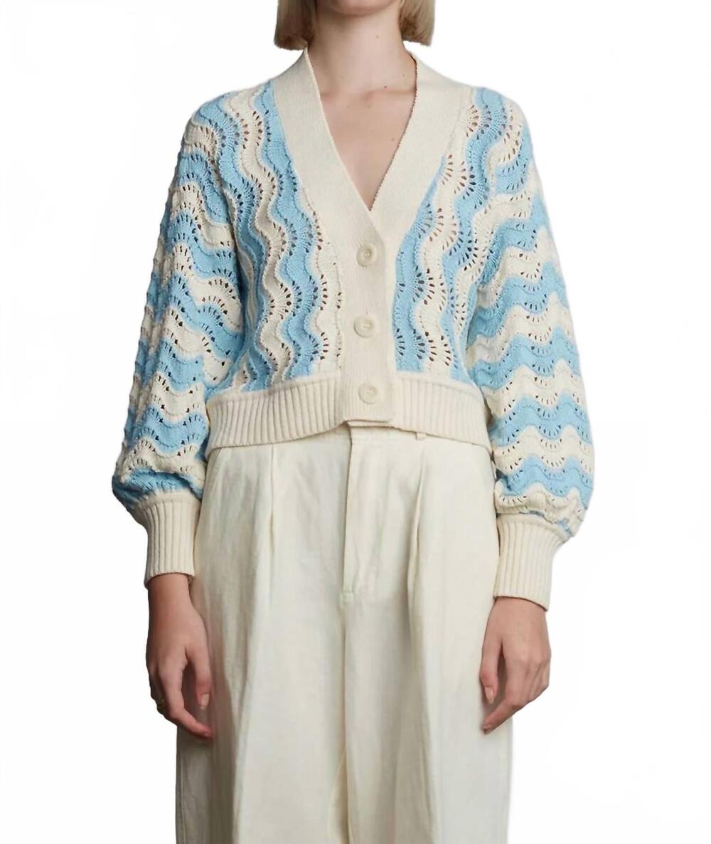 NEW ELEVEN SIX peruvian cotton chevron cardigan in ivory sky blue